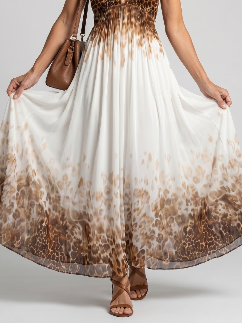 Marielle | Women's Pleated V-Neck White Midi Dress