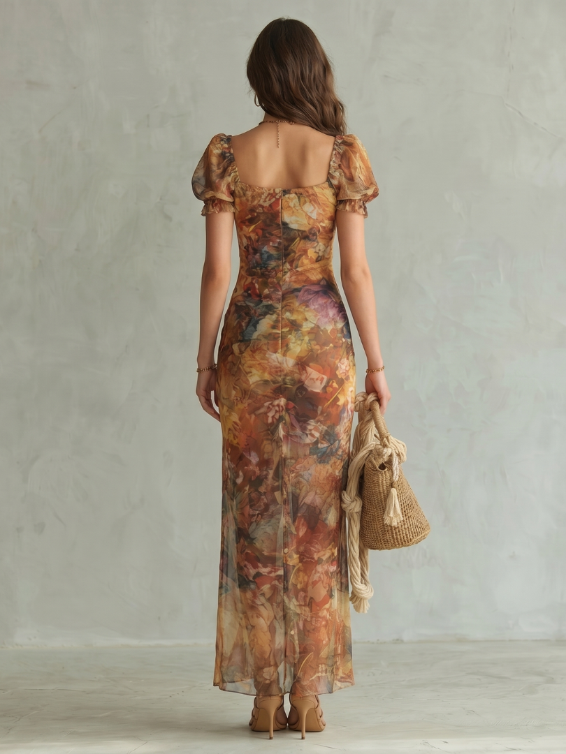 Ciel | Women's Ruffled Sleeve Ruched Midi Dress