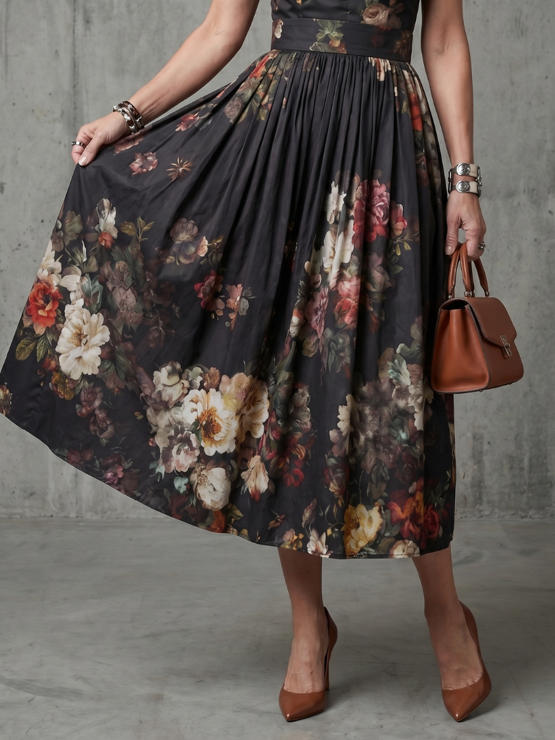 Greta | Women's High Neck Keyhole Pleated Midi Dress
