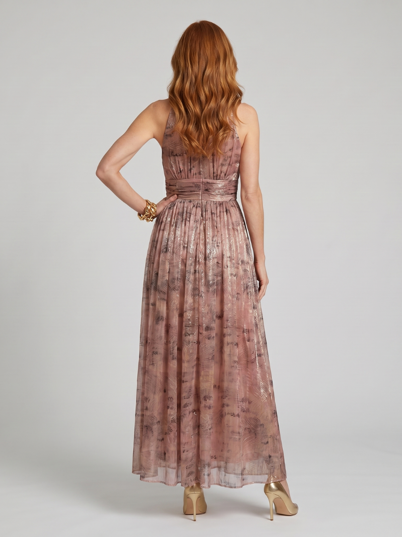 Imogen | Women's Textured Pleated High-Neck Midi Dress