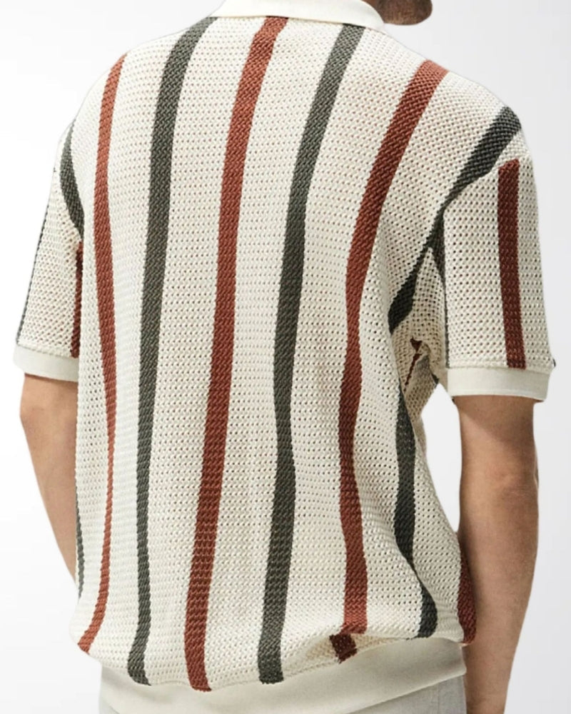 Marina | Women's Striped Knit Zip-Up Polo