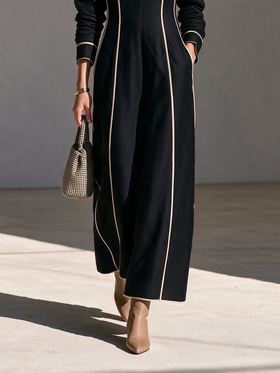 Adeline | Women's Deep U-Neck Belted Maxi Dress