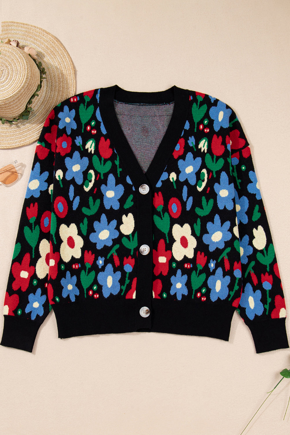 Marielle | Women's Floral V-Neck Buttoned Short Cardigan
