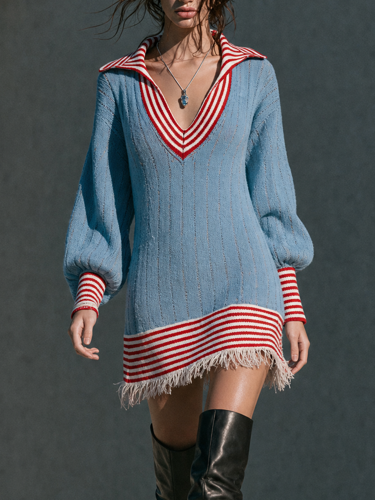 Odette | Women's Color-Block Striped V-Neck Sweater Mini Dress