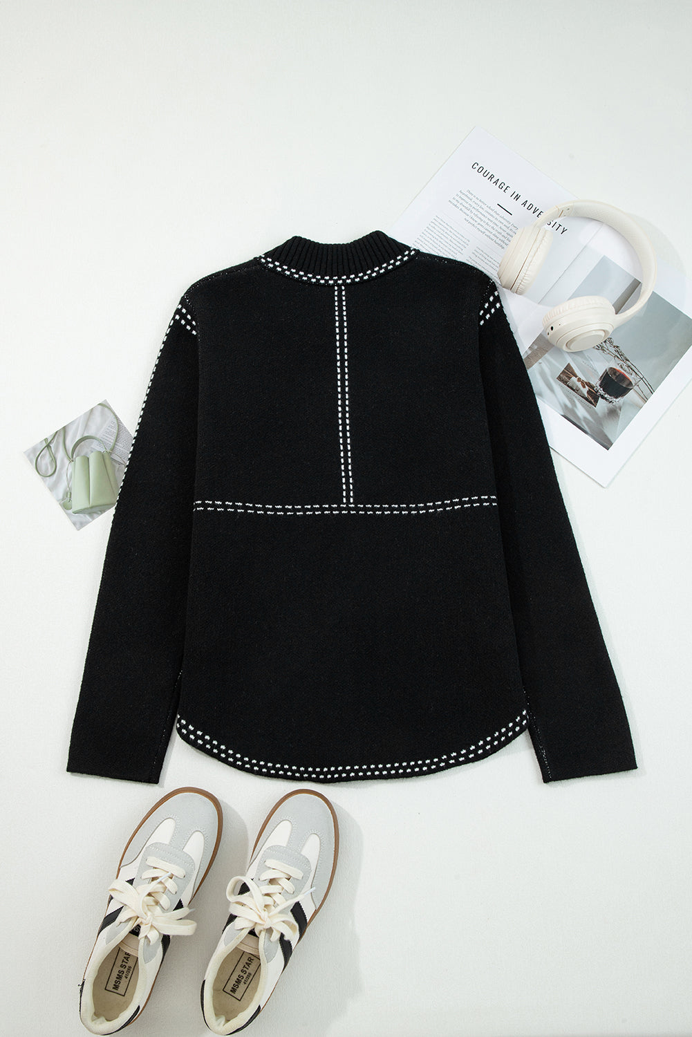 Marielle | Women's Contrast Trim Button-Up Cardigan Sweater
