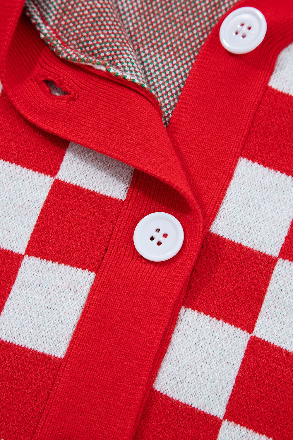 Noelle | Women's Checkered Christmas Tree Button V-Neck Cardigan
