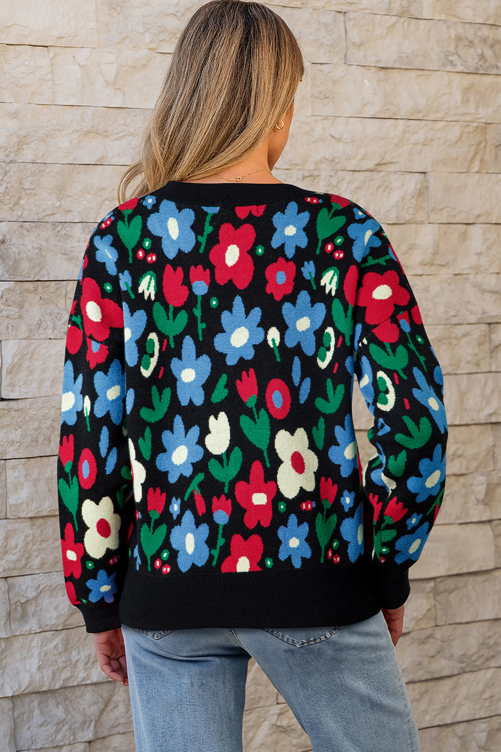 Marielle | Women's Floral V-Neck Buttoned Short Cardigan