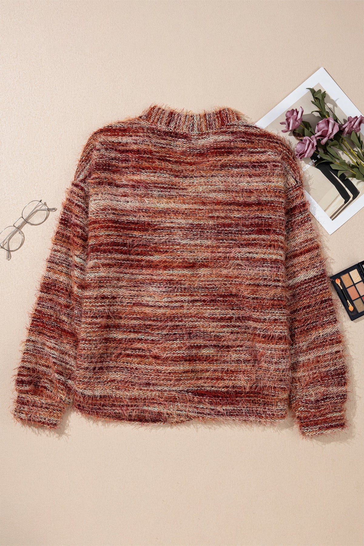Autumn | Women's Fuzzy Striped Button-Front Cardigan Sweater