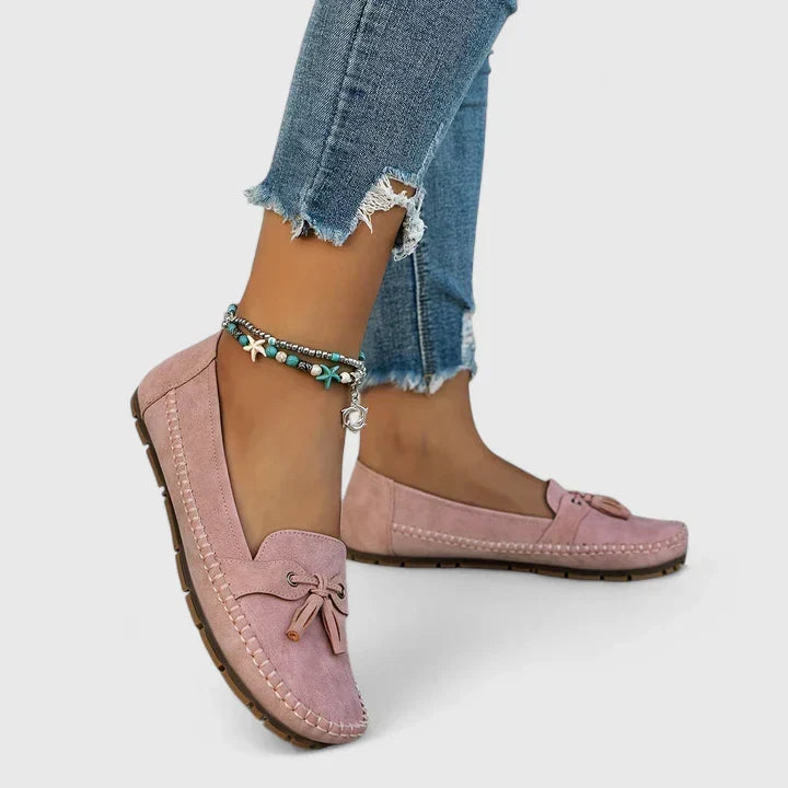 Clea | Women's Suede Bow Loafers Slip-On Moccasin Flat Shoes