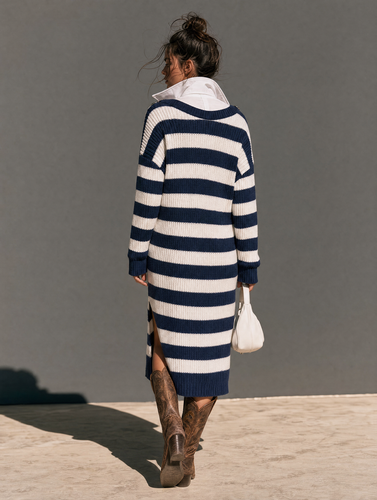 Marielle | Women's Striped Faux Two-Piece Sweater Maxi Dress