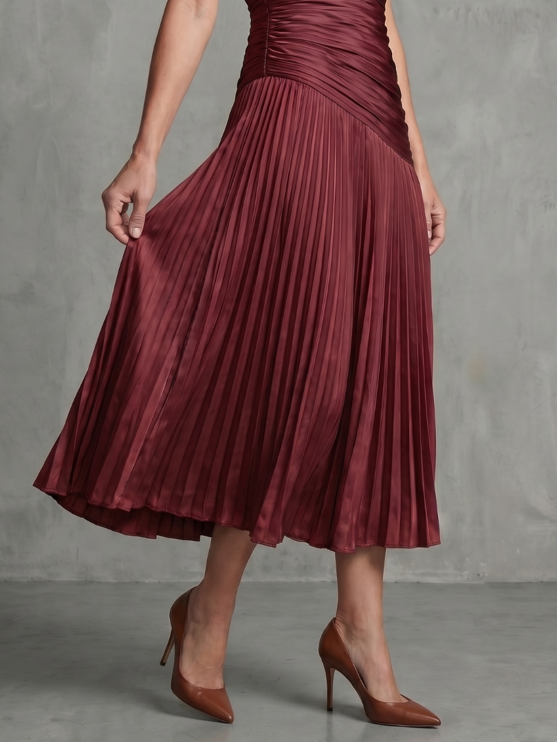 Theodora | Women's Pleated Waistline Striped Midi Dress