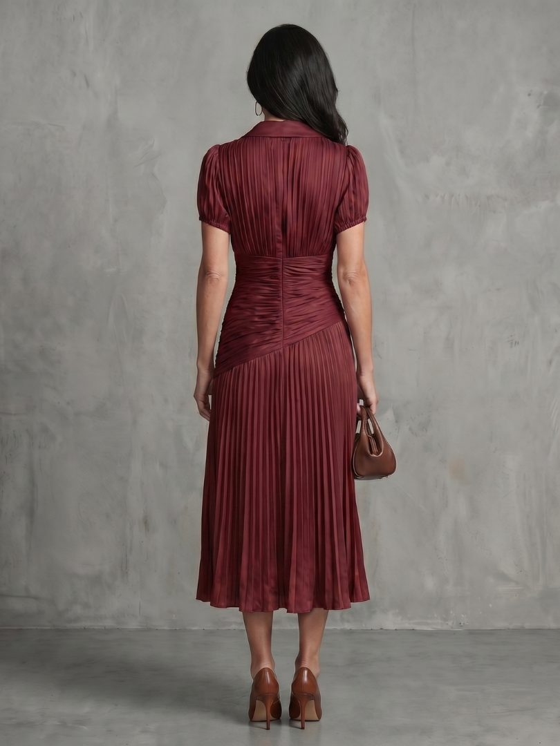 Theodora | Women's Pleated Waistline Striped Midi Dress