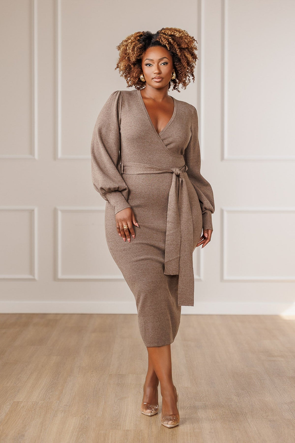Marielle | Women's Surplice Wrap Sweater Knit Dress