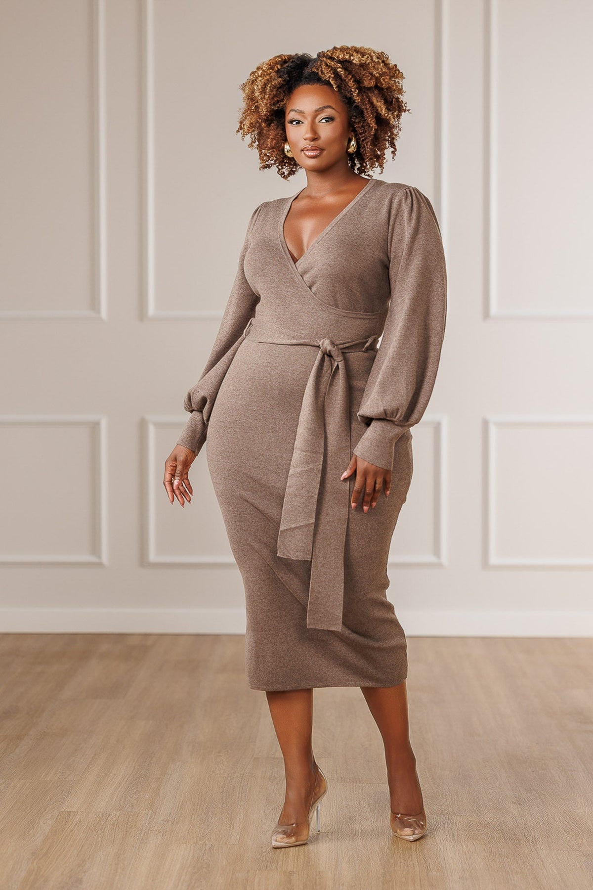 Marielle | Women's Surplice Wrap Sweater Knit Dress