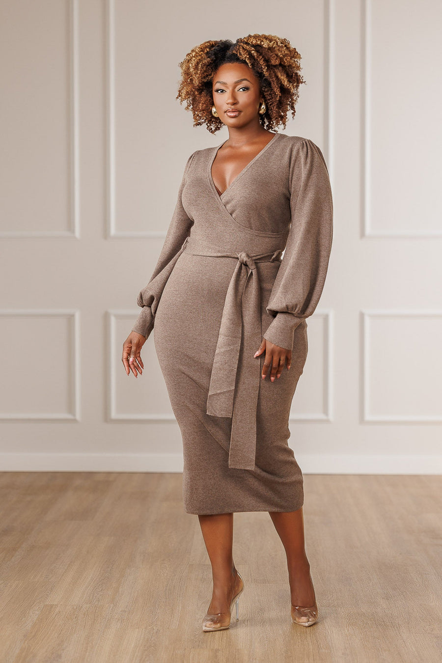 Marielle | Women's Surplice Wrap Sweater Knit Dress