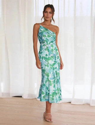 Kathy | Women’s Maxi Dress with Asymmetrical Cut and Floral Pattern