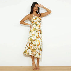 Kathy | Women’s Maxi Dress with Asymmetrical Cut and Floral Pattern