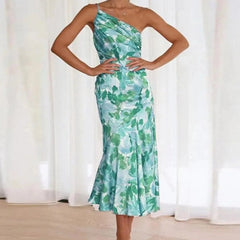 Kathy | Women’s Maxi Dress with Asymmetrical Cut and Floral Pattern
