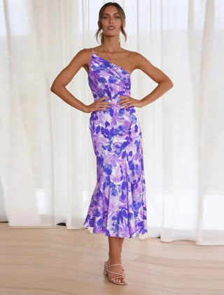 Kathy | Women’s Maxi Dress with Asymmetrical Cut and Floral Pattern