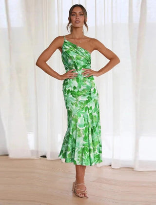 Kathy | Women’s Maxi Dress with Asymmetrical Cut and Floral Pattern