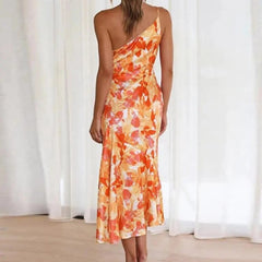 Kathy | Women’s Maxi Dress with Asymmetrical Cut and Floral Pattern