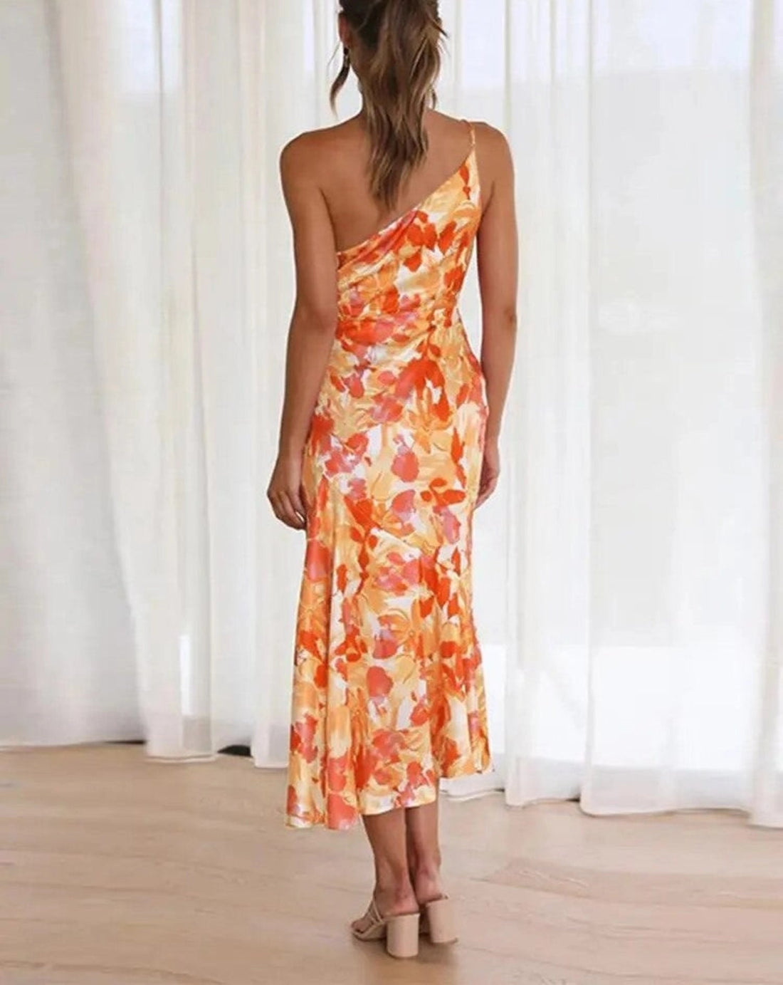 Kathy | Women’s Maxi Dress with Asymmetrical Cut and Floral Pattern