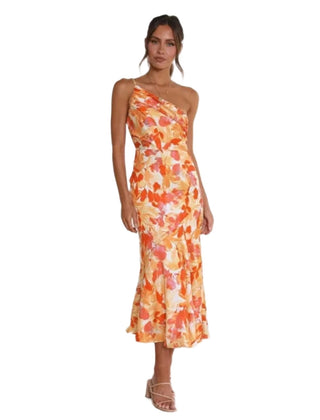 Kathy | Women’s Maxi Dress with Asymmetrical Cut and Floral Pattern