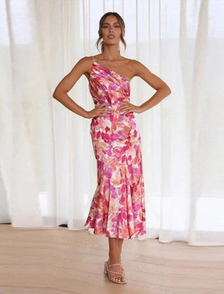Kathy | Women’s Maxi Dress with Asymmetrical Cut and Floral Pattern