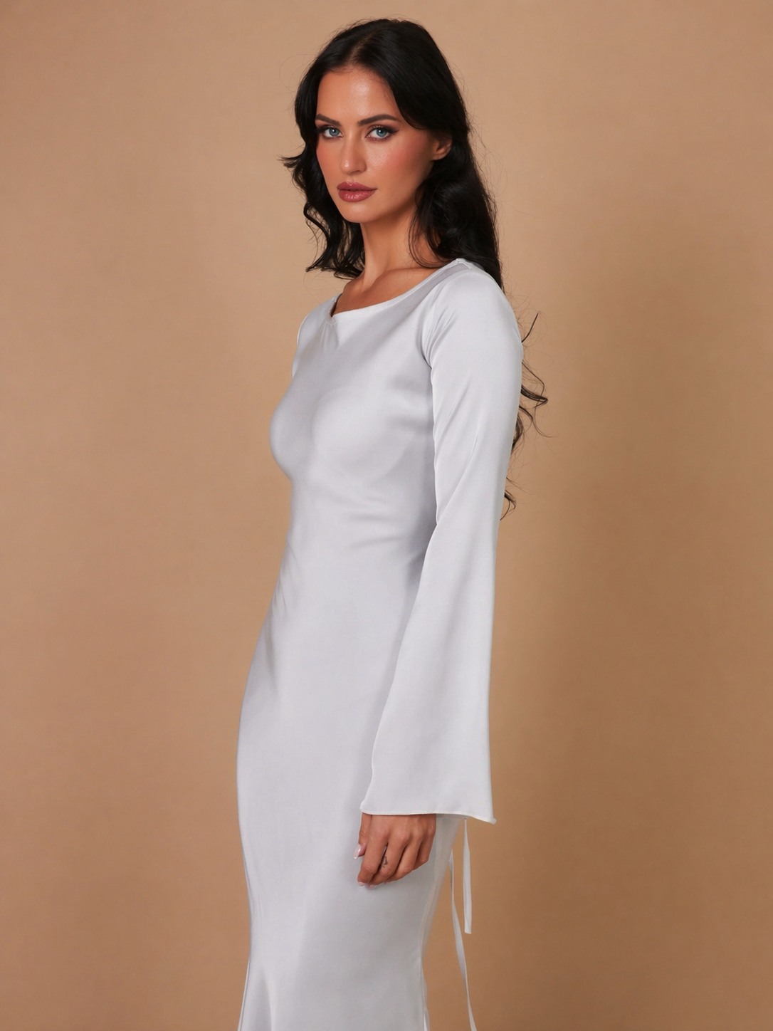 Serena | Women's Satin Long Sleeve Maxi Dress Formal Gown