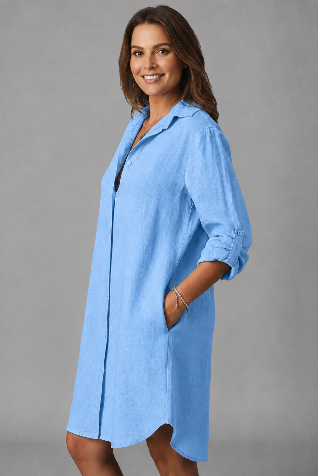 Saskia | Long Sleeve Button Front Shirt Dress
