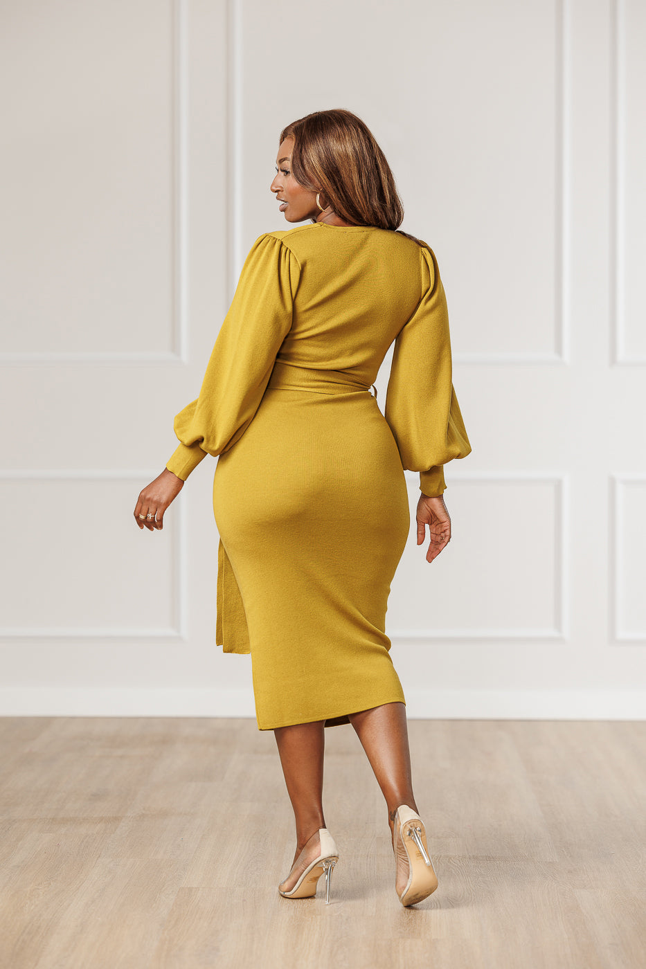 Citrine | Women's Surplice Sweater Knit Mini Dress