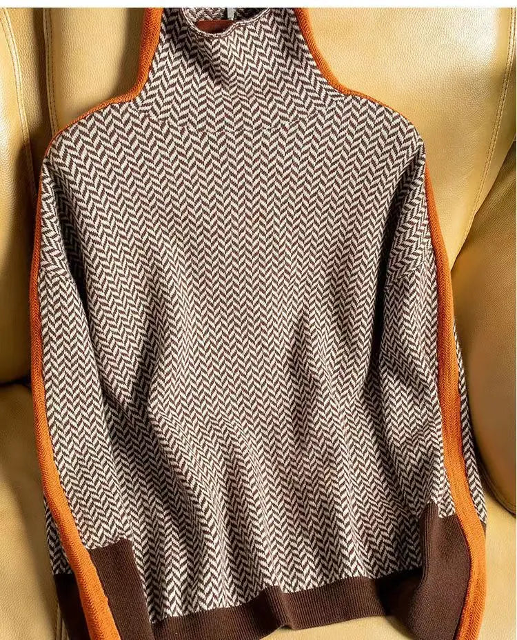 Piper | Women's Herringbone Turtleneck Knit Sweater