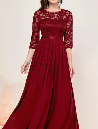 Gail | Lace Pleated Quarter Sleeve Formal Evening Dress