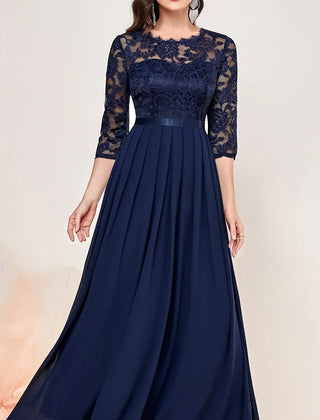Gail | Lace Pleated Quarter Sleeve Formal Evening Dress
