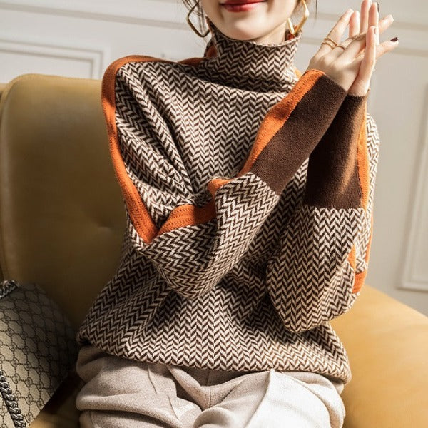 Piper | Women's Herringbone Turtleneck Knit Sweater