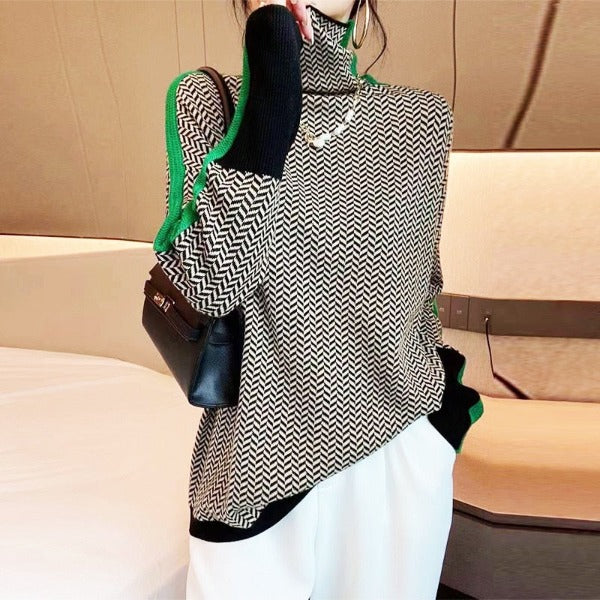 Piper | Women's Herringbone Turtleneck Knit Sweater
