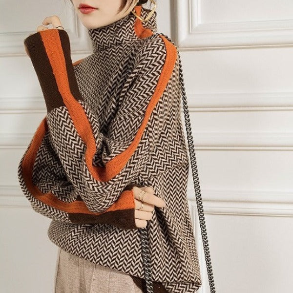 Piper | Women's Herringbone Turtleneck Knit Sweater
