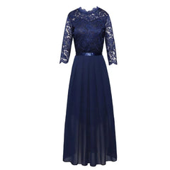 Gail | Lace Pleated Quarter Sleeve Formal Evening Dress