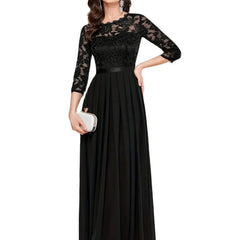 Gail | Lace Pleated Quarter Sleeve Formal Evening Dress