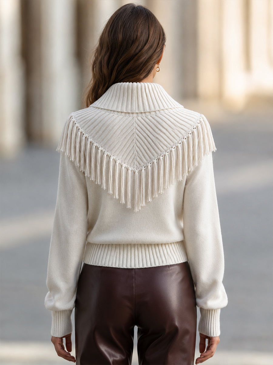 Marielle | Women's Fringe-Trim Cowl Neck Knit Sweater