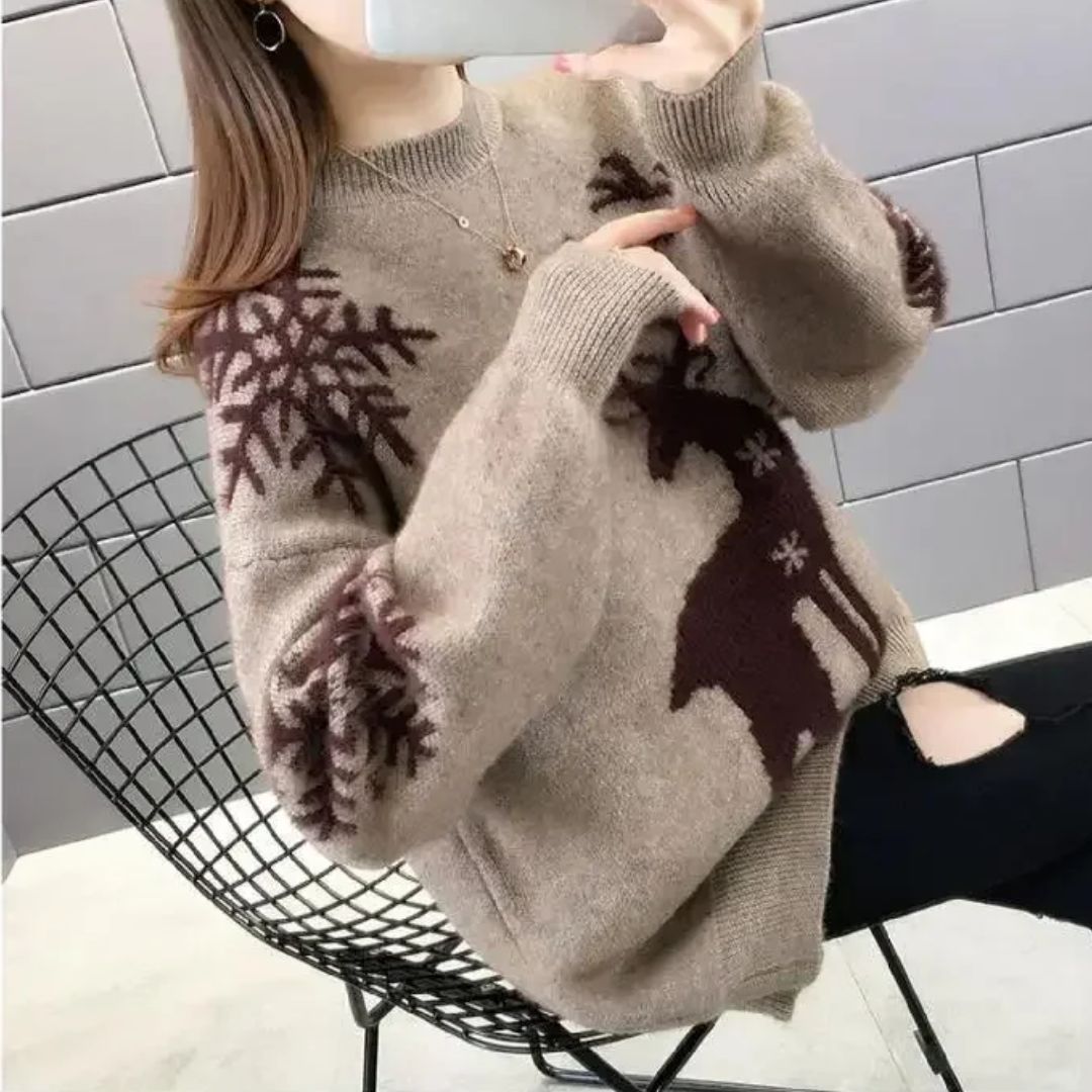 Carla | Women's Reindeer Print Winter Knit Sweater