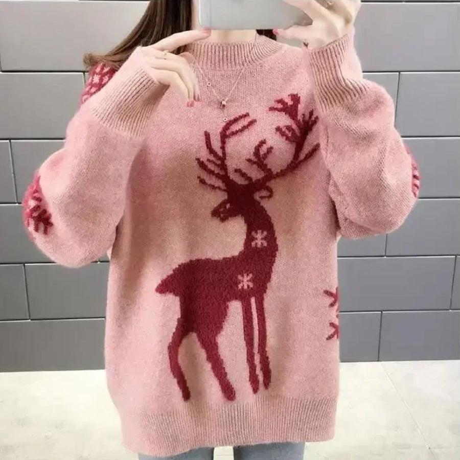 Carla | Women's Reindeer Print Winter Knit Sweater