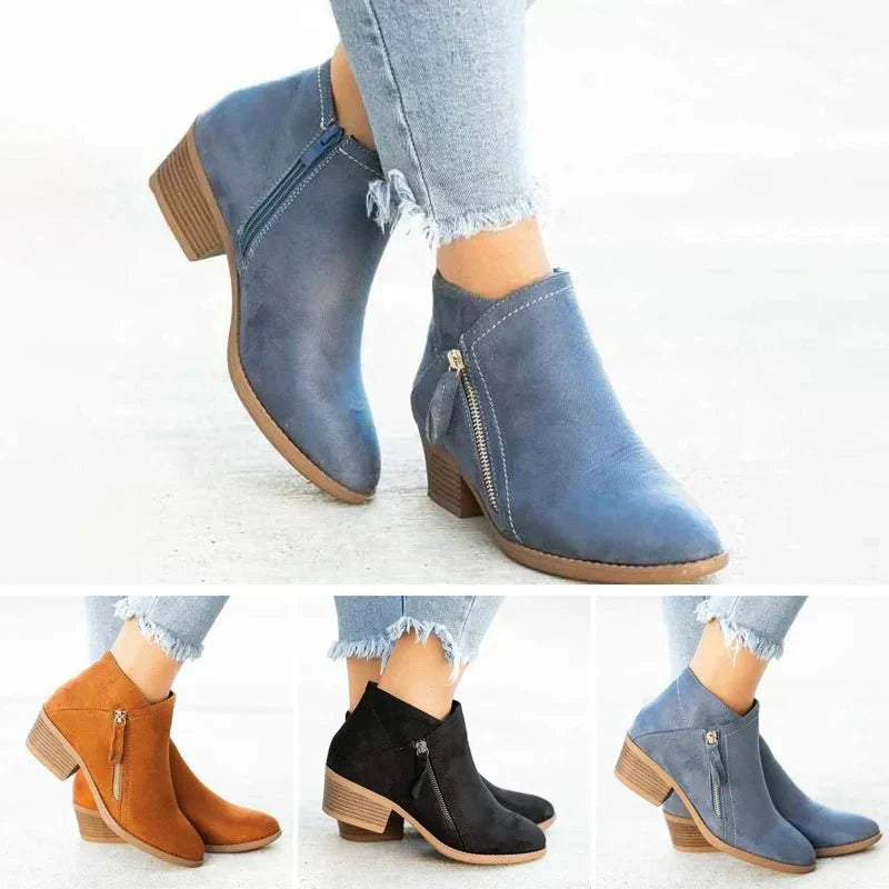 Mona | Women’s Ankle Boots – Side-Zip Design with Low Heel