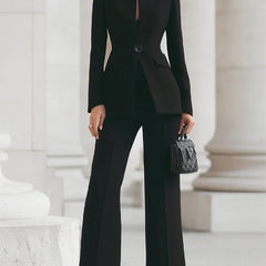 Vina | Women's Two-Piece Suit Set Longline Blazer & Flare Trousers