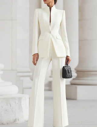 Vina | Women's Two-Piece Suit Set Longline Blazer & Flare Trousers