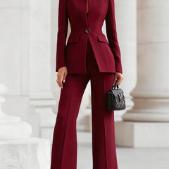 Vina | Women's Two-Piece Suit Set Longline Blazer & Flare Trousers