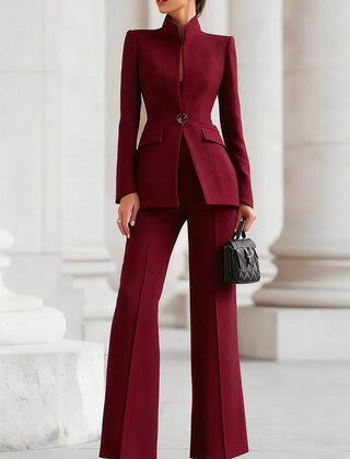 Vina | Women's Two-Piece Suit Set Longline Blazer & Flare Trousers