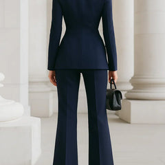 Vina | Women's Two-Piece Suit Set Longline Blazer & Flare Trousers