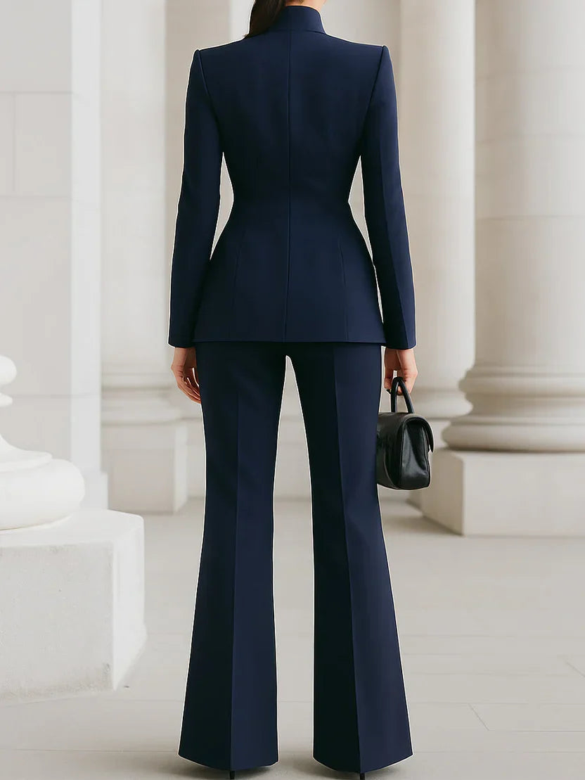 Vina | Women's Two-Piece Suit Set Longline Blazer & Flare Trousers