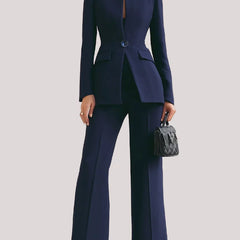 Vina | Women's Two-Piece Suit Set Longline Blazer & Flare Trousers